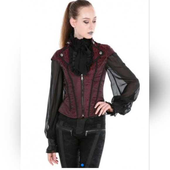 Gothic black and burgundy corset top - Picture 4 of 14